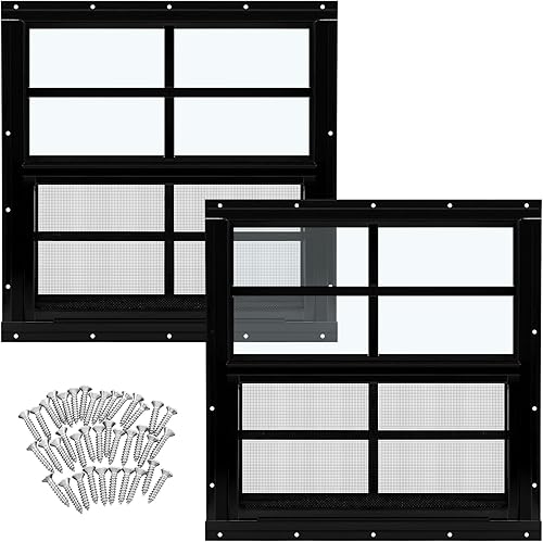 Miniatura 23 de Tandefio Paquete de 2 ventanas de cobertizo blanco de 14 x 21 pulgadas para gallinero con vidrio templado y pantalla para el hogar con deslizador