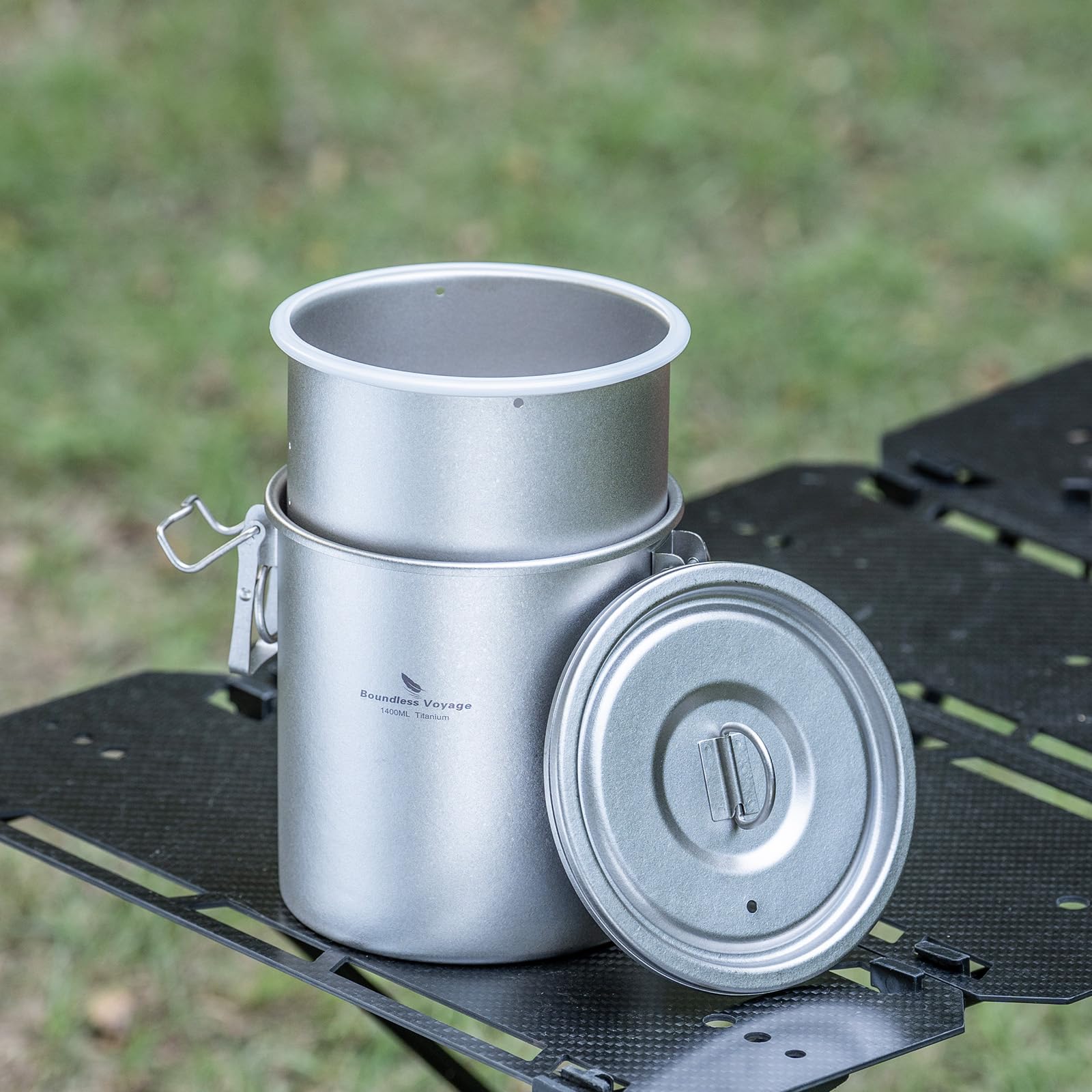 Boundless Voyage Titan Reiskocher Camping Kochtopf Ultraleicht Camping Kochgeschirr Set für Küche, Wandern, Picknick, Reisen Ti-2093 (Ti-2093-Silber)