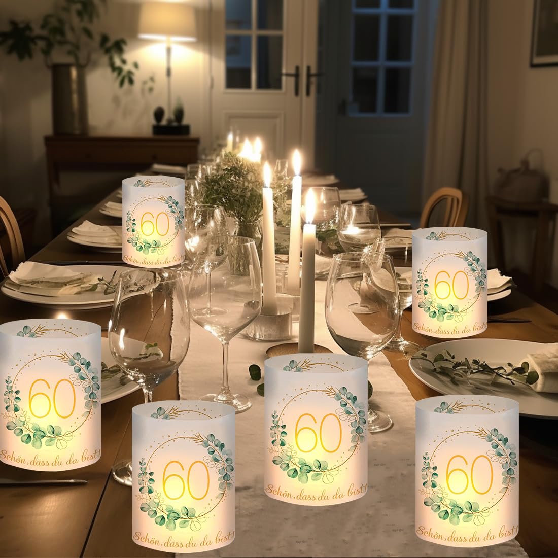 Photophores Décoratifs de Table pour 60 Ans, Lot de 12 Lanternes Bougies Anniversaire