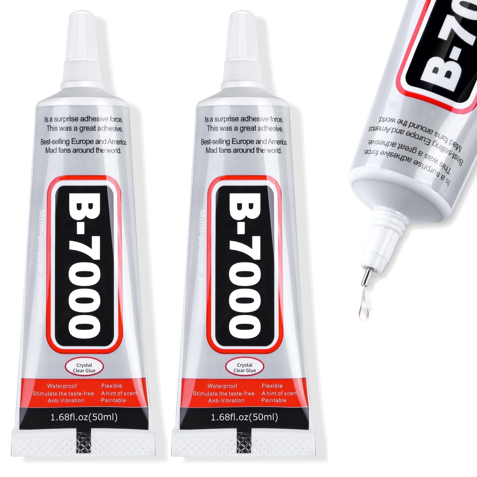 Cruzix B-7000 Super Adhesive Glue, Industrial Strength B7000 Glues Paste for Rhinestones Crafts, Clothes Shoes, Fabric, Jewelry Making, Cell Phones, Tablet, Wood, Rubber, Leather (2x50 ml/1.68 oz)