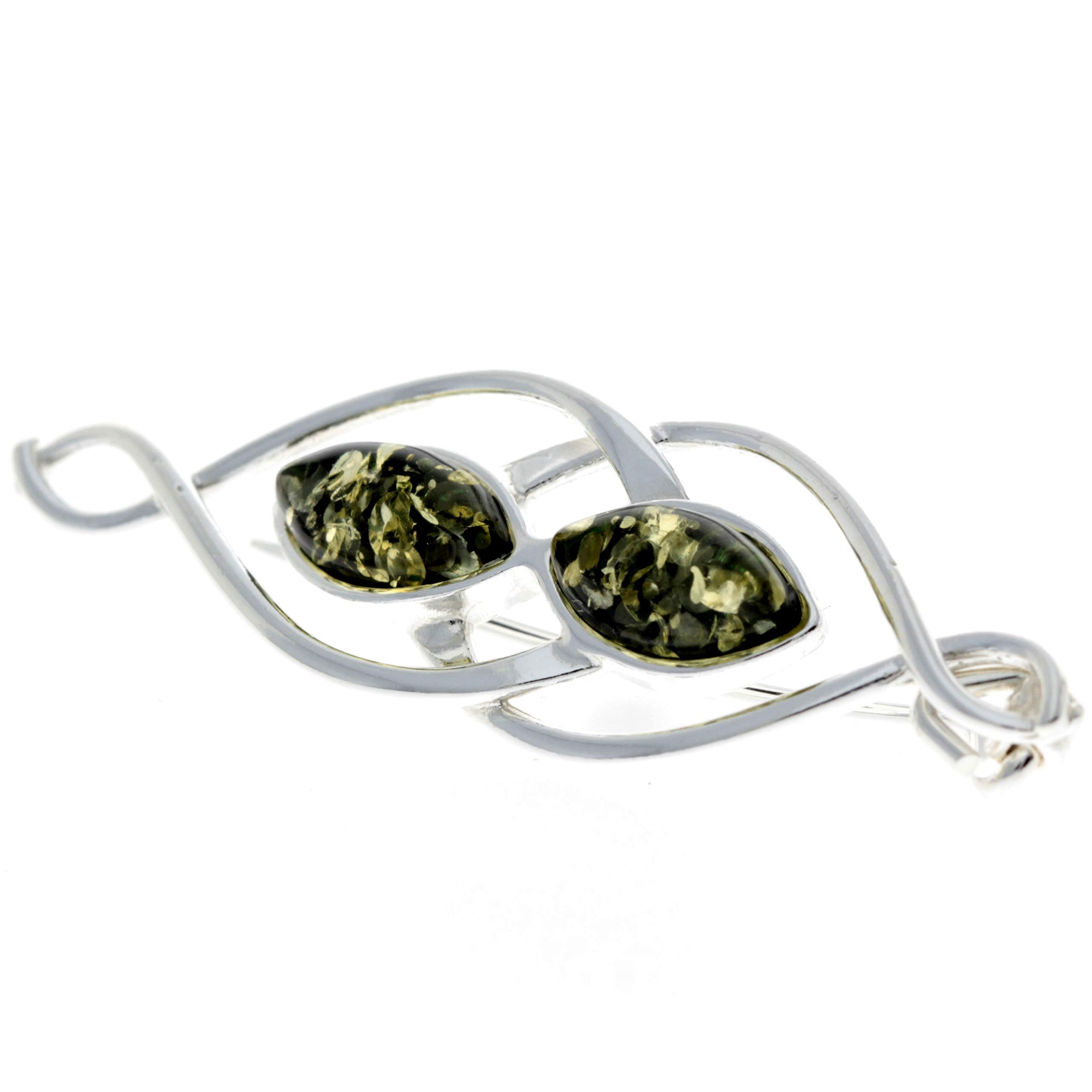 Spilla moderna in vera ambra baltica e argento Sterling M810