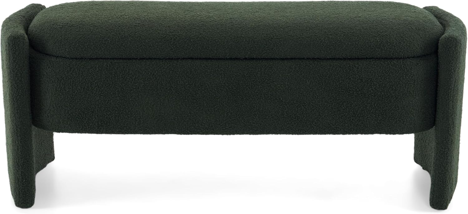 Christopher Knight Home Neapo Oval Storage Ottoman, Boucle Bench Ottoman, Storage Bench Chair, Hidden Space, End of Bed Upholstered Storage Bench for Living Room Bedroom Home Decor, Dark Green