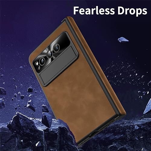 Miniatura 5 de Pixel Fold, funda de piel magnética de protección de bisagra, protector de pantalla integrado, compatible con Google Pixel Fold 2023 (marrón)