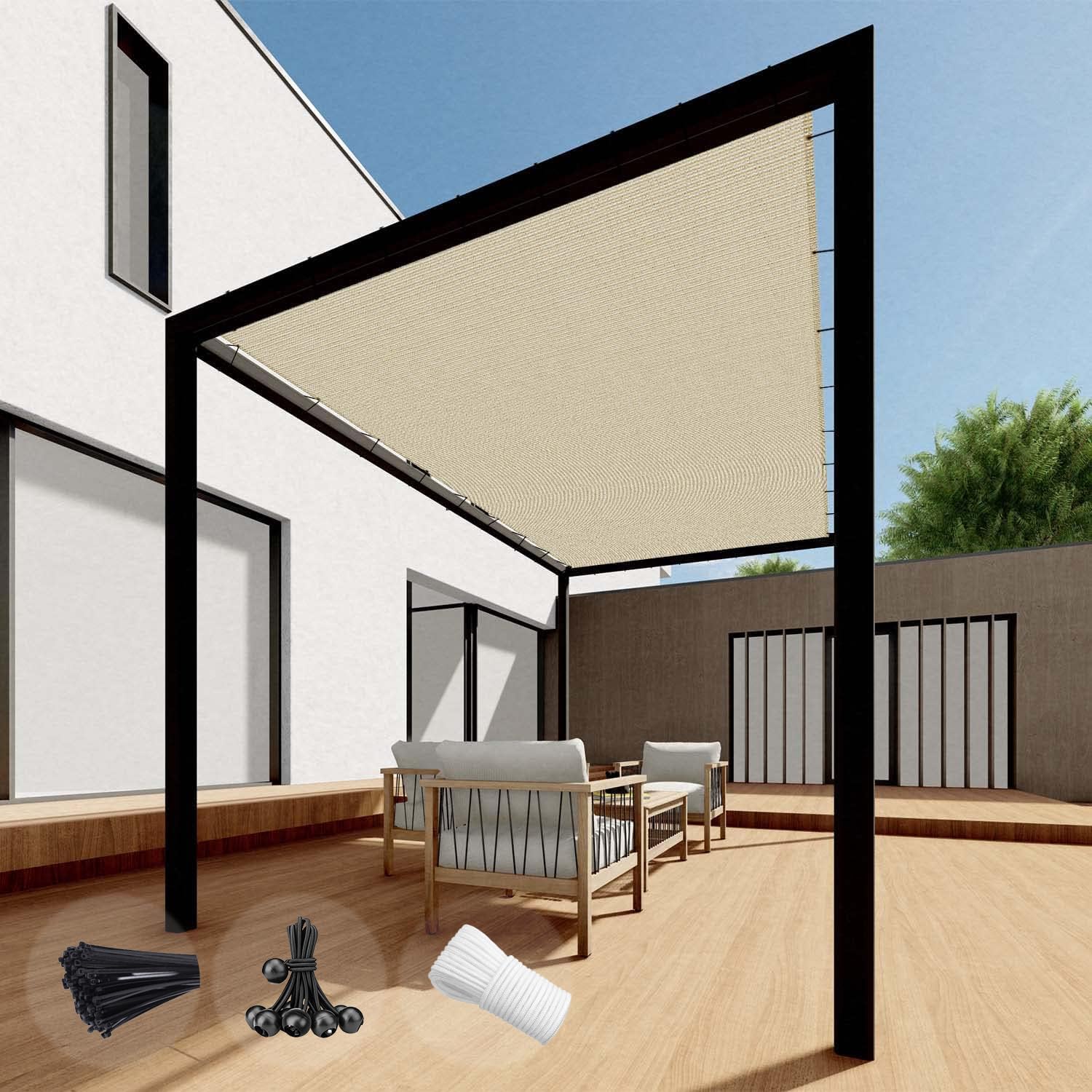 SunnyRoyal 8'x16' Sun Shade Sail Straight Edge with Grommets Rectangle Heavy Duty Canopy Shade Cover UV Block Fabric Cloth Screen for Outdoor Patio Carport Backyard (Beige)