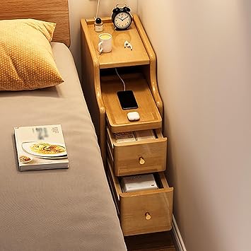 Solid Wood Bedside Tables, Narrow Nightstand, Bedside End Table with Storage Drawer, Small Nightstand, Nightstand with Drawer Size 20cm/8in