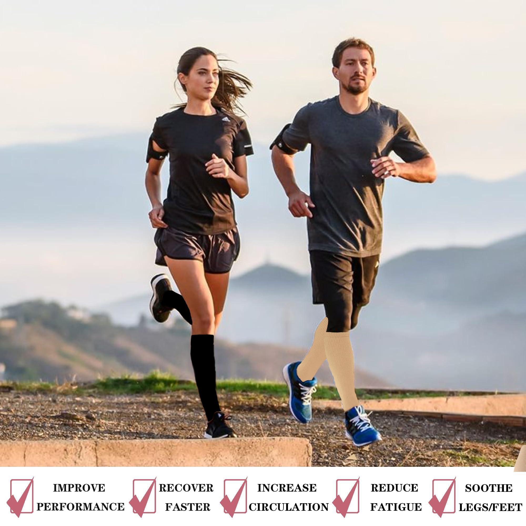 IMAGERIO 6 Pairs Compression Socks for Women and Men Circulation, 20-30 mmhg Knee High Best Support for Athletic Running, Cycling, Hiking, Medical, Nurse, Recovery -Mixed (XXL)