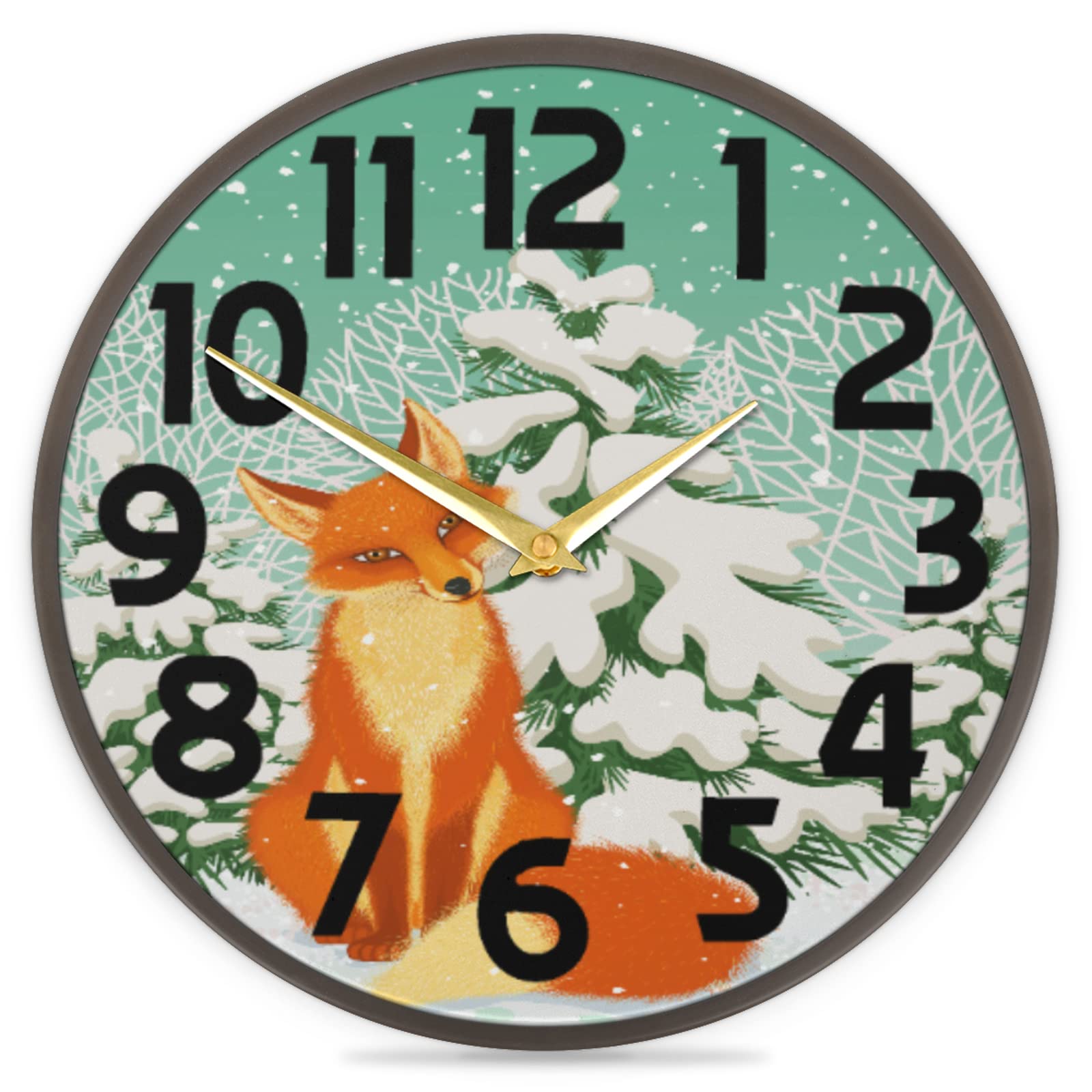 Bai Xue Round Acrylic Wall Clock9.5 inch Acrylic Wall Clock Fox Non Ticking Battery Operated Wall Clock Art Painting for Kids Bedroom Living Room Office School Home Decor