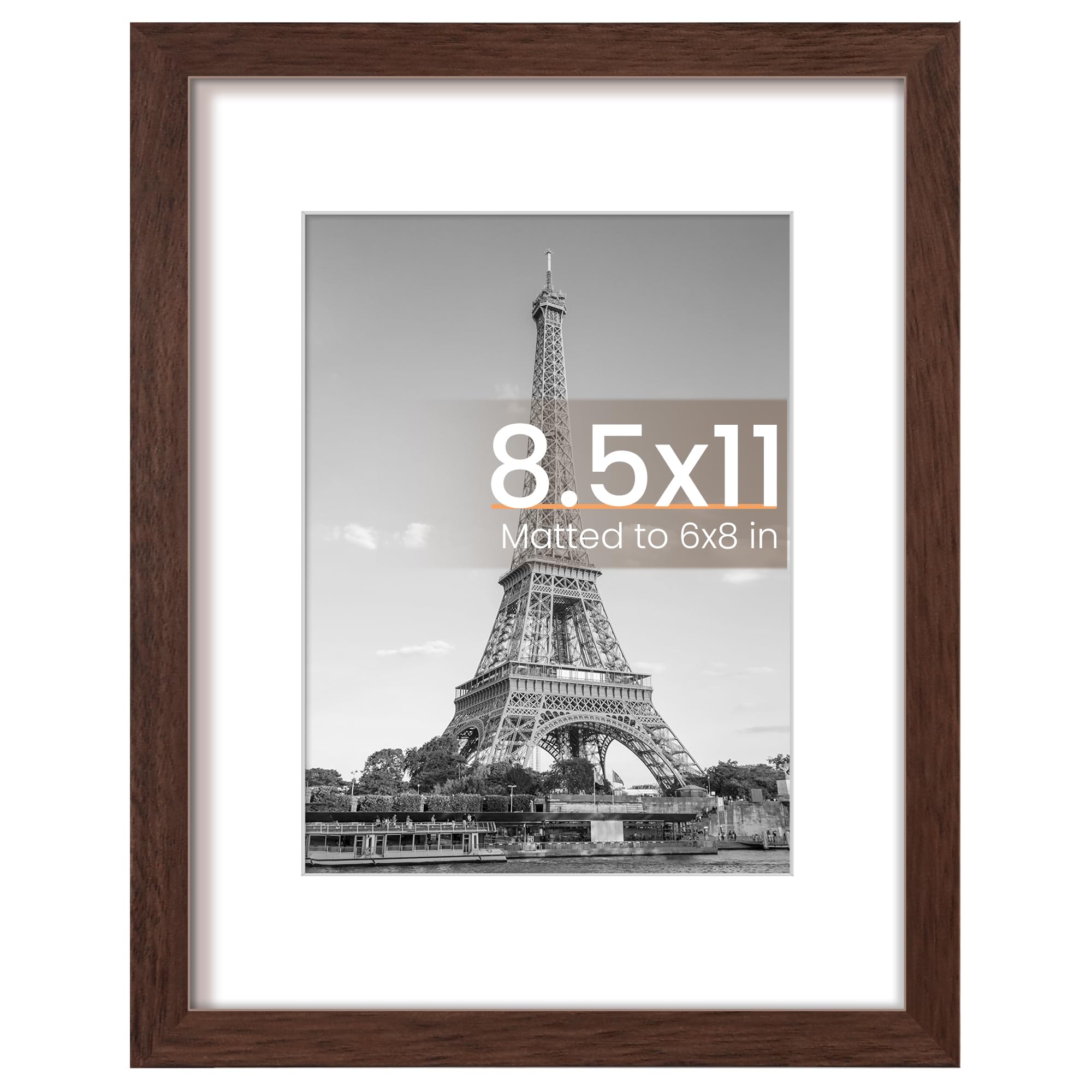 upsimples 8.5x11 Picture Frame, Display Pictures 6x8 with Mat or 8.5x11 Without Mat, Wall Hanging Photo Frame, Brown, 1 Pack | 8.5 x 11 Frame, 6x8 Frame with Mat for Gallery Wall Decor, Diploma, Gradution, Baby, Dog, Dorm, Christmas