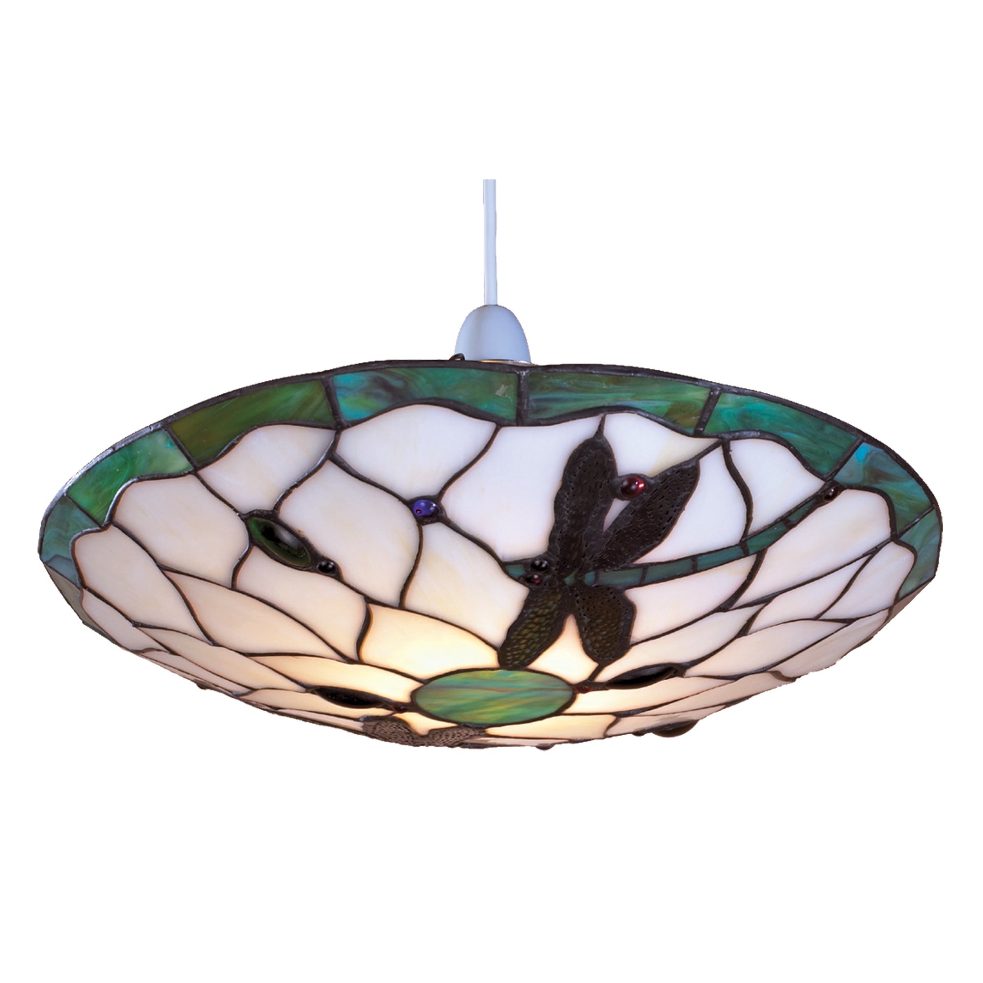 Loxton Lighting Green And Beige - Stained Glass Tiffany Easy-Fit Dragonfly Uplighter Pendant Ceiling Lampshade (Green And Beige)