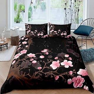 Girly Cherry Blossoms Duvet Cover Pink Floral Bedding Set Bird Flower Petal Spring Comforter Cover For Kids Girls Women Fantasy Butterfly Fresh Natural Quilt Cover With 2 Pillow Cases Queen Size Black