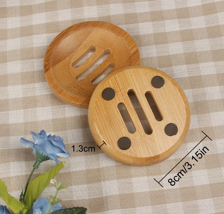 Miniatura 3 de AKOAK Jabonera de madera de bambú natural de forma redonda para ducha, mostrador, fregadero, baño, 1 unidad