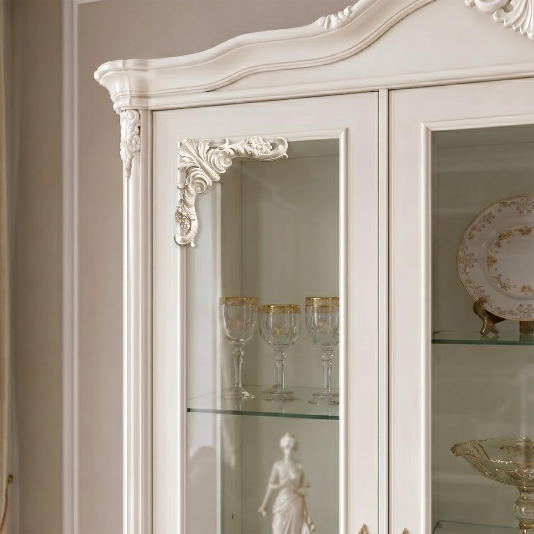 4 PCS Angolari Decorativi per Pareti E Soffitti in PU Modanature Angolari 3D con Decorazioni Floreali Profili Decorativi Verniciabili per Cornici E Angoli Elegante Finitura