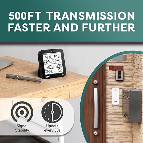 Miniatura 7 de OBET Termómetro inalámbrico para interiores y exteriores con 3 sensores, estación meteorológica, monitor de temperatura y humedad, rango de 500 pies