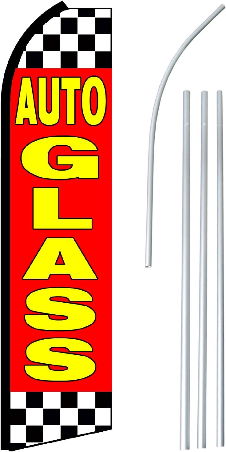 NEOPlex - "Auto Glass" - Floppy Flappy Flutter Flag and Pole Set - Includes 12-Foot NEOPlex Feather Flag with 15-Foot Aluminum Pole (no Mount)