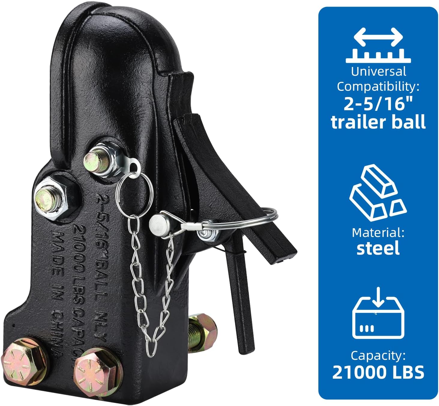 NovelBee 2-5/16" Ball Adjustable Trailer Coupler,Heavy Duty Channel-Mount Trailer Coupler with Hardware Kit,Capacity 21,000LBS