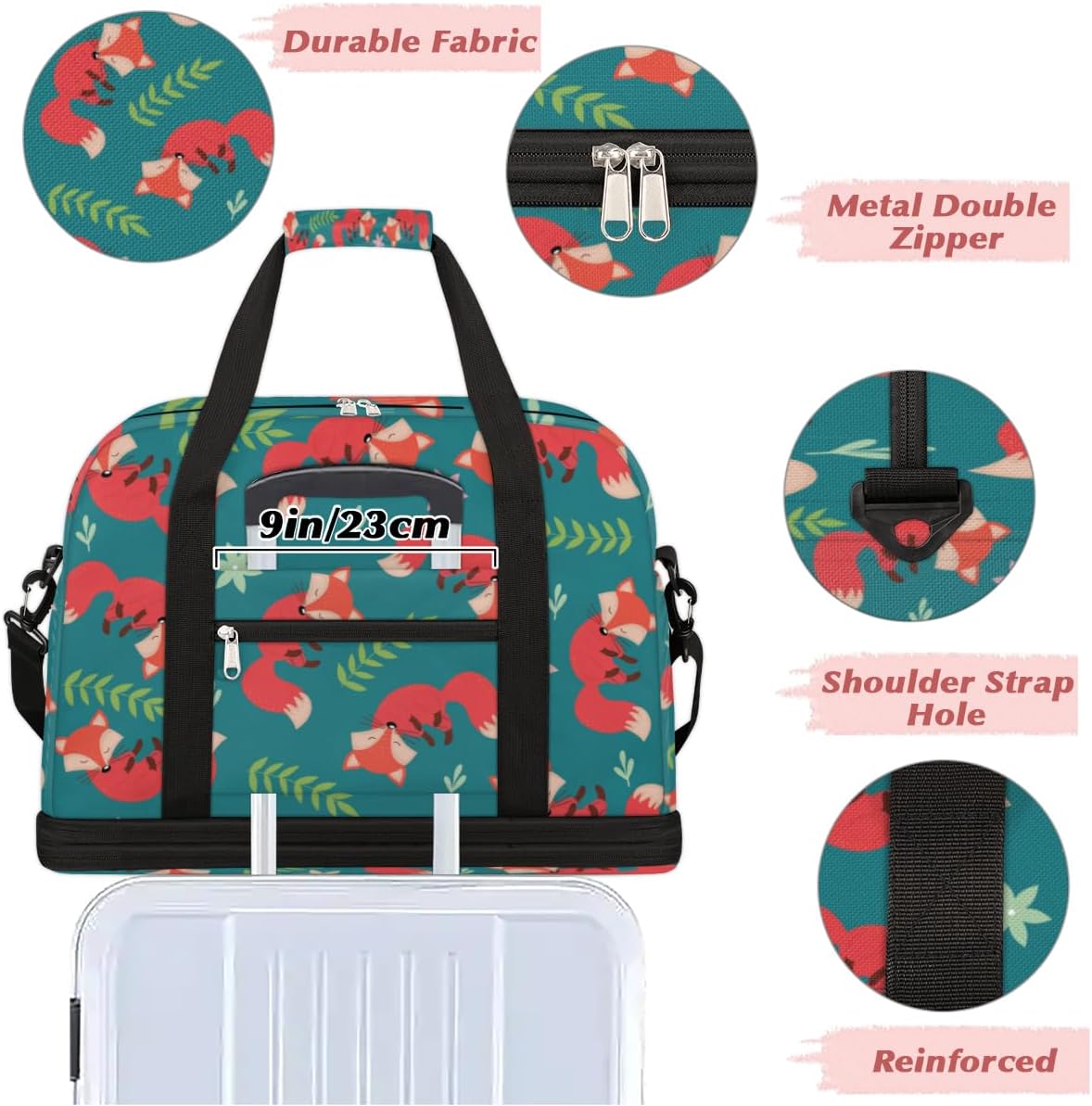 QsirBC Fox Animals Gym Bag for Women Duffle Tote with Shoes Compartment Men Weekender Duffel for Dance Travel Sports Swimming Overnight