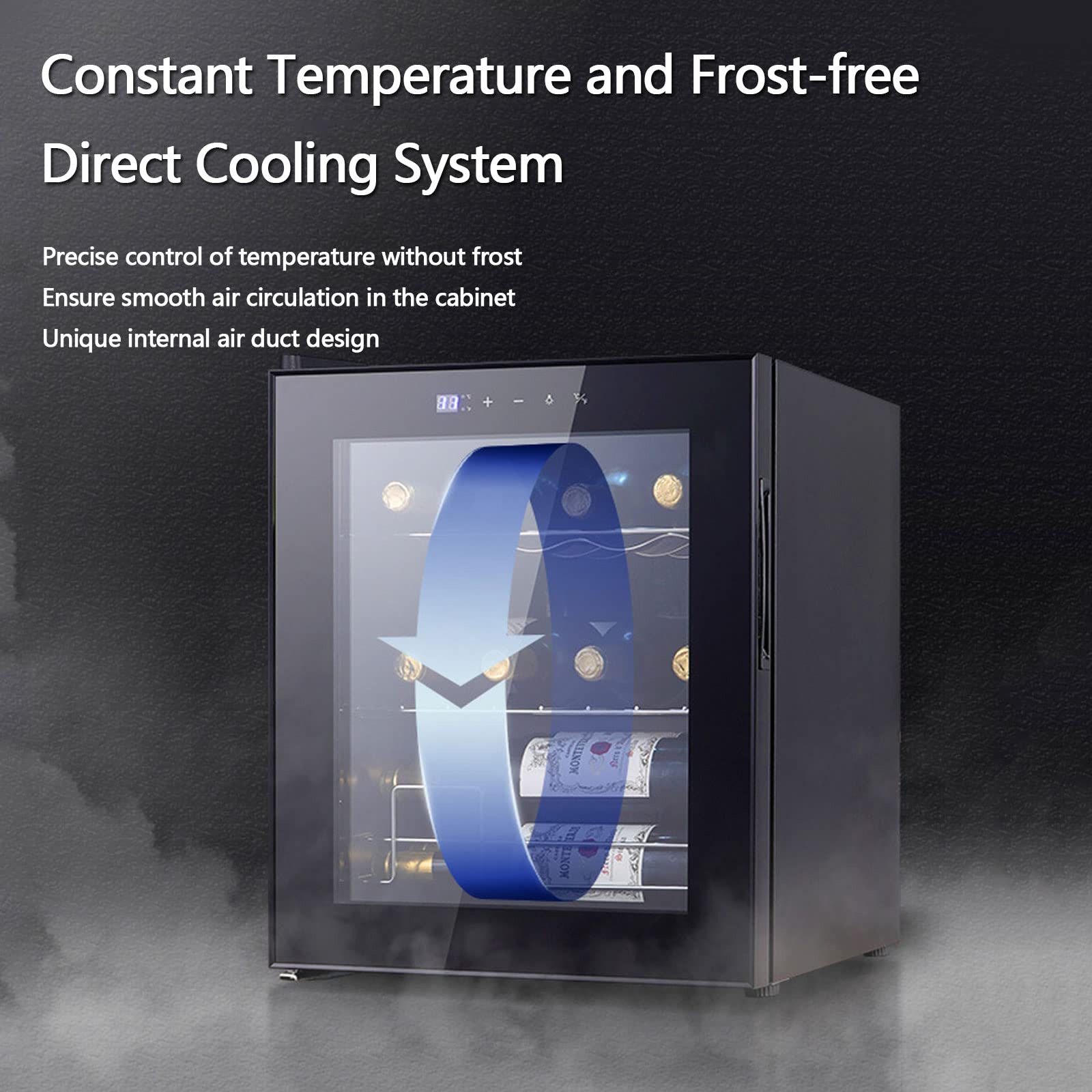 Nevera para Vinos, Enfriador Cava de Vinos para 12 Botellas con Panel de Control Digital, Temperaturas de 5 a 18°C, Luz LED Interior, Control de Temperatura, Puerta de Vidrio, Negro