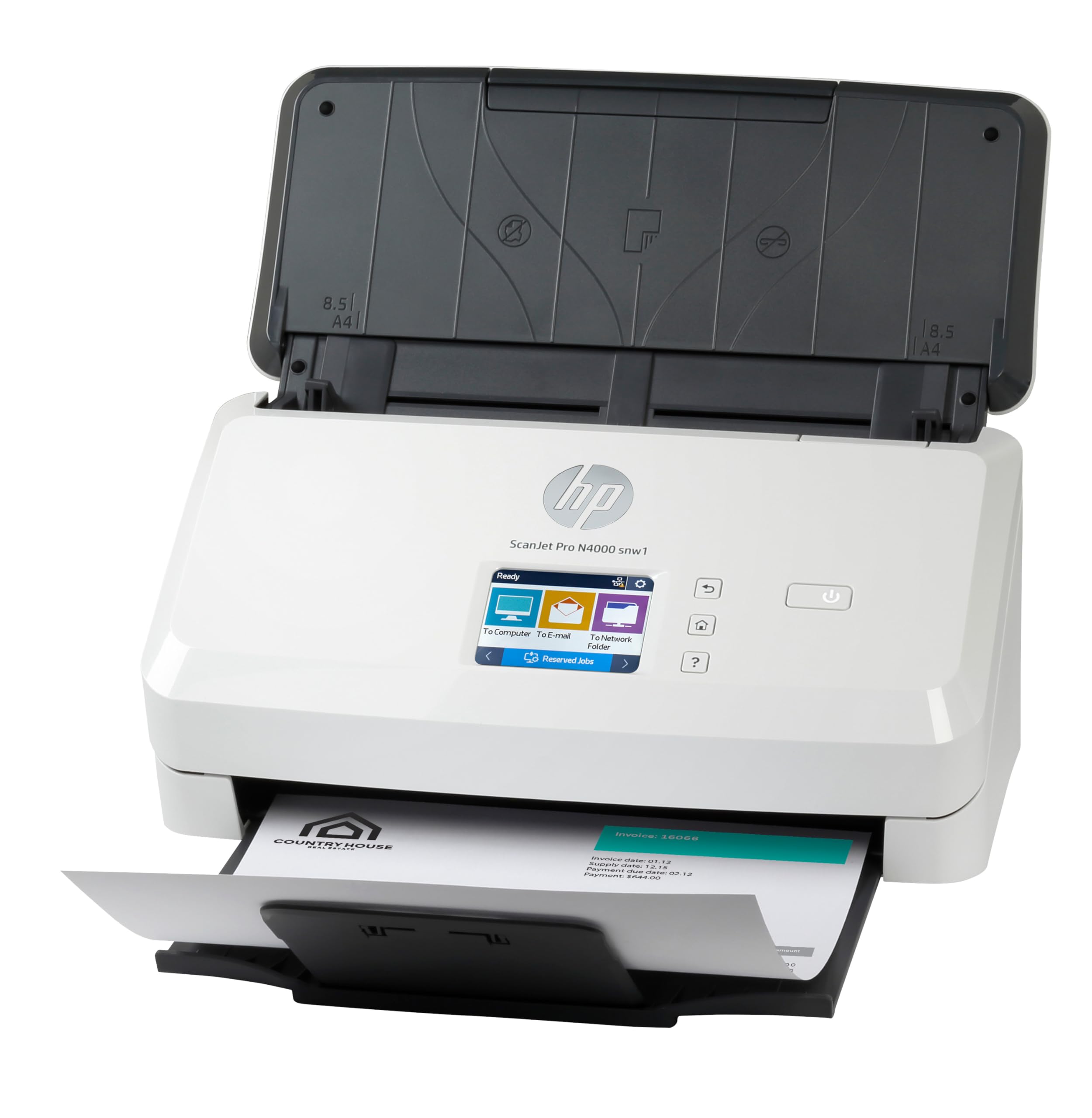 HP ScanJet Pro N4000 snw1, Scanner, Einzelblattzufuhr, 50-Blatt ADF, Ethernet, USB 3.0, Wi-Fi, bis zu 4.000 Seiten täglich, Kurzbefehle, Farbiger Touchscreen