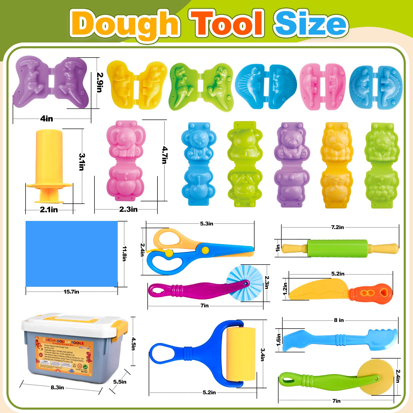 Dough Play Tools Sets for Kids, 22pcs Clay and Dough Accessories for Toddlers with Storage Box, Silicone Mat, Rolling Pins, Safety Scissors, Mini Knife,3D Dino & Animal Molds, Gift for Boys Girls