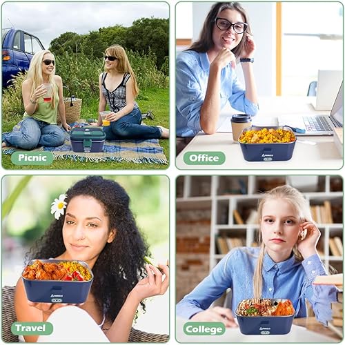 Miniatura 9 de PHIWILLS Fiambrera eléctrica de 1.5 L y 1.8 L, calentador de alimentos de 80 W para adultos, calentador de almuerzo portátil 3 en 1, lonchera