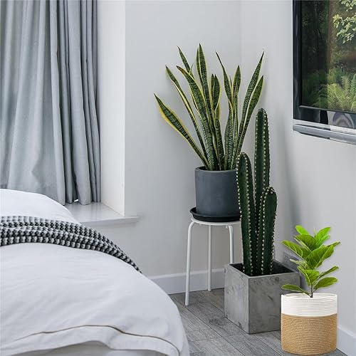 Miniatura 13 de Cesta tejida para macetas de interior, cesta de almacenamiento de cuerda de algodón con asa, cestas tejidas de yute para plantas de interior, maceta