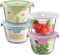 Vista 13 de Paquete de 6 recipientes de vidrio para preparar comidas con tapas de 16 onzas, juego de recipientes de vidrio herméticos de 2 tazas