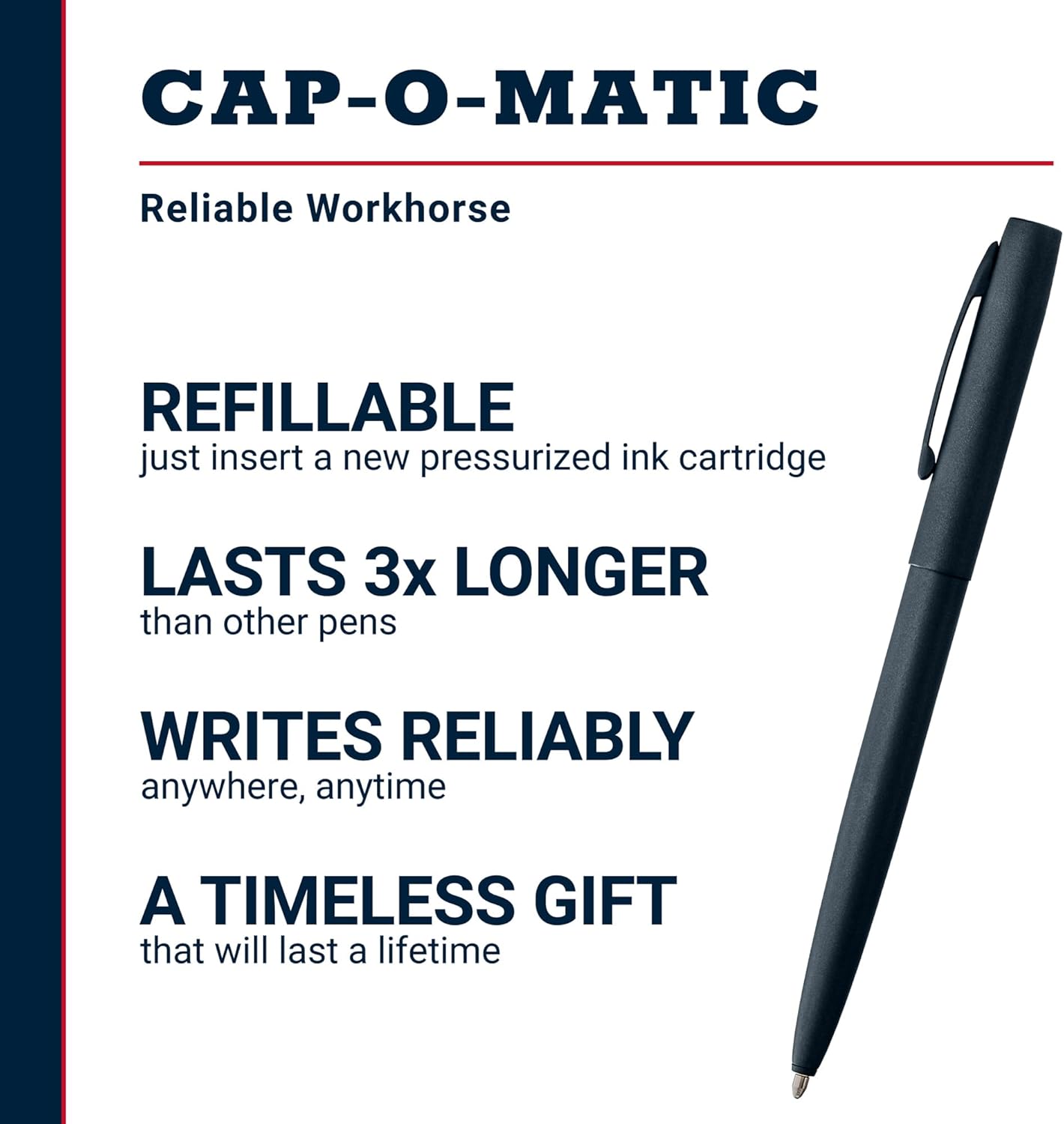 Fisher Space Pen Elite Navy Blue Cerakote Finish Cap-O-Matic Pen, Pressurized Ballpoint Pen, Writes Upside Down and in Extreme Temperatures, Black Ink, Medium Point, Pocket Clip, Made in the USA