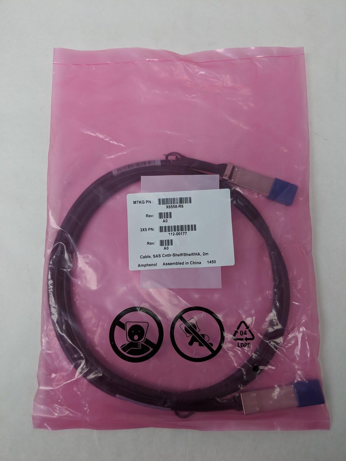 NETAPP Cable X6558R6, SAS, QSFPQSFP, Cu, 6.6 ft, R6