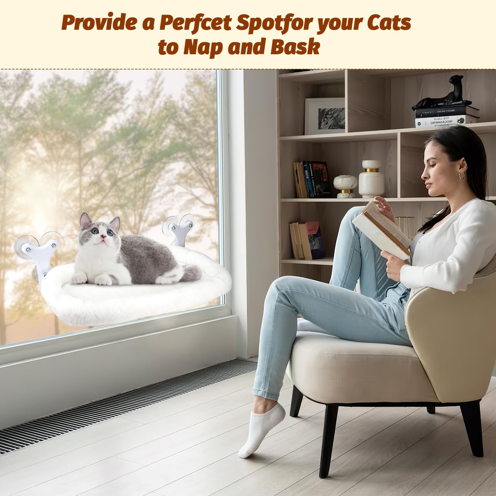 Sprifityy Hamac pour Chat,avec ventouses Stables,Chaise Longue Pliable,hamac de fenêtre,lit pour Animaux de Compagnie,Bain de Soleil,capacité de Charge jusqu'à 23 kg (Blanc, XL)