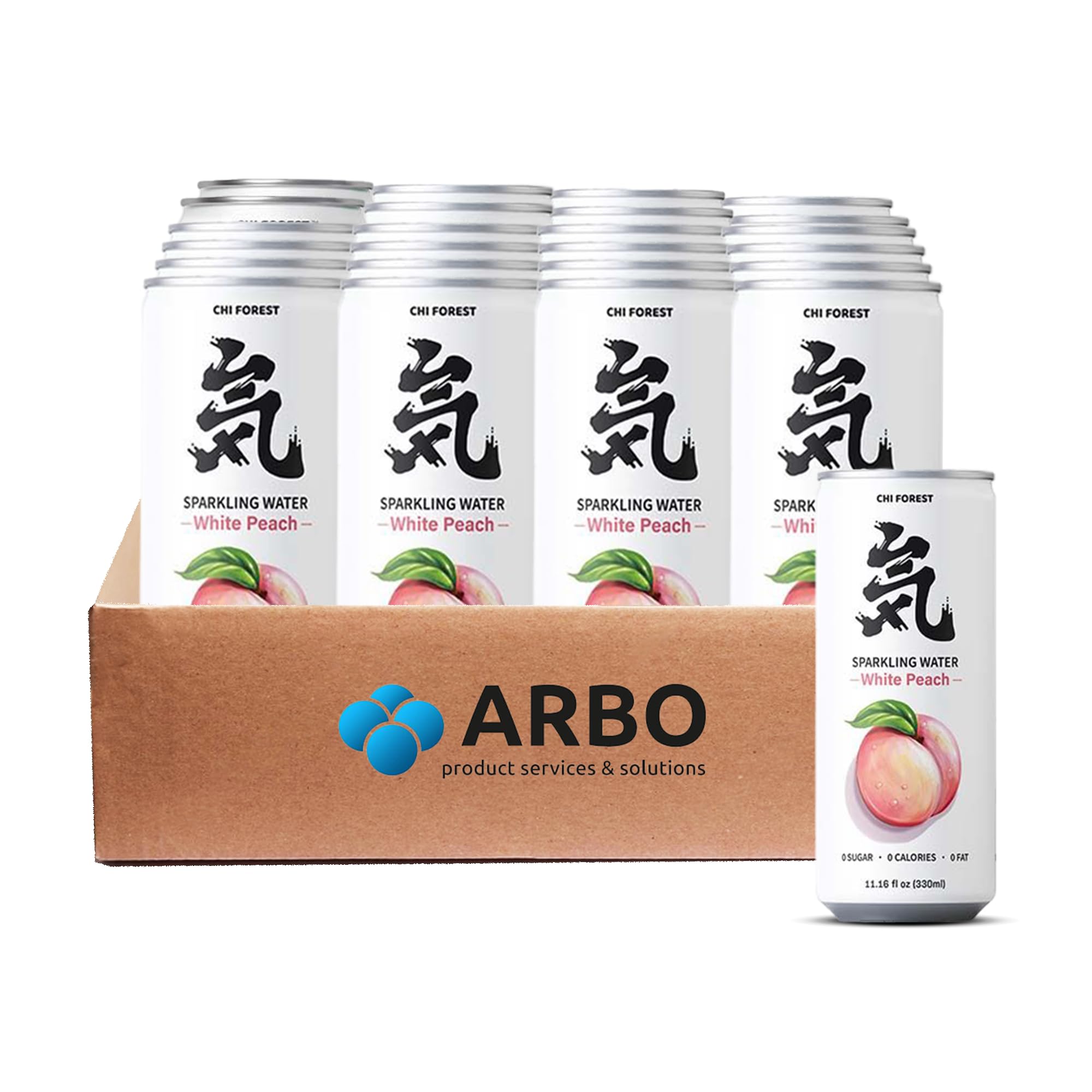 Chi Forest Sparkling Water White Peach 24x330ml – Zuckerfreier White Peach Softdrink im Sprudelwasser-Stil – Halal zertifizierter Asia Trend Drink mit 0 Zucker, 0 Kalorien & moderner Slim Dose