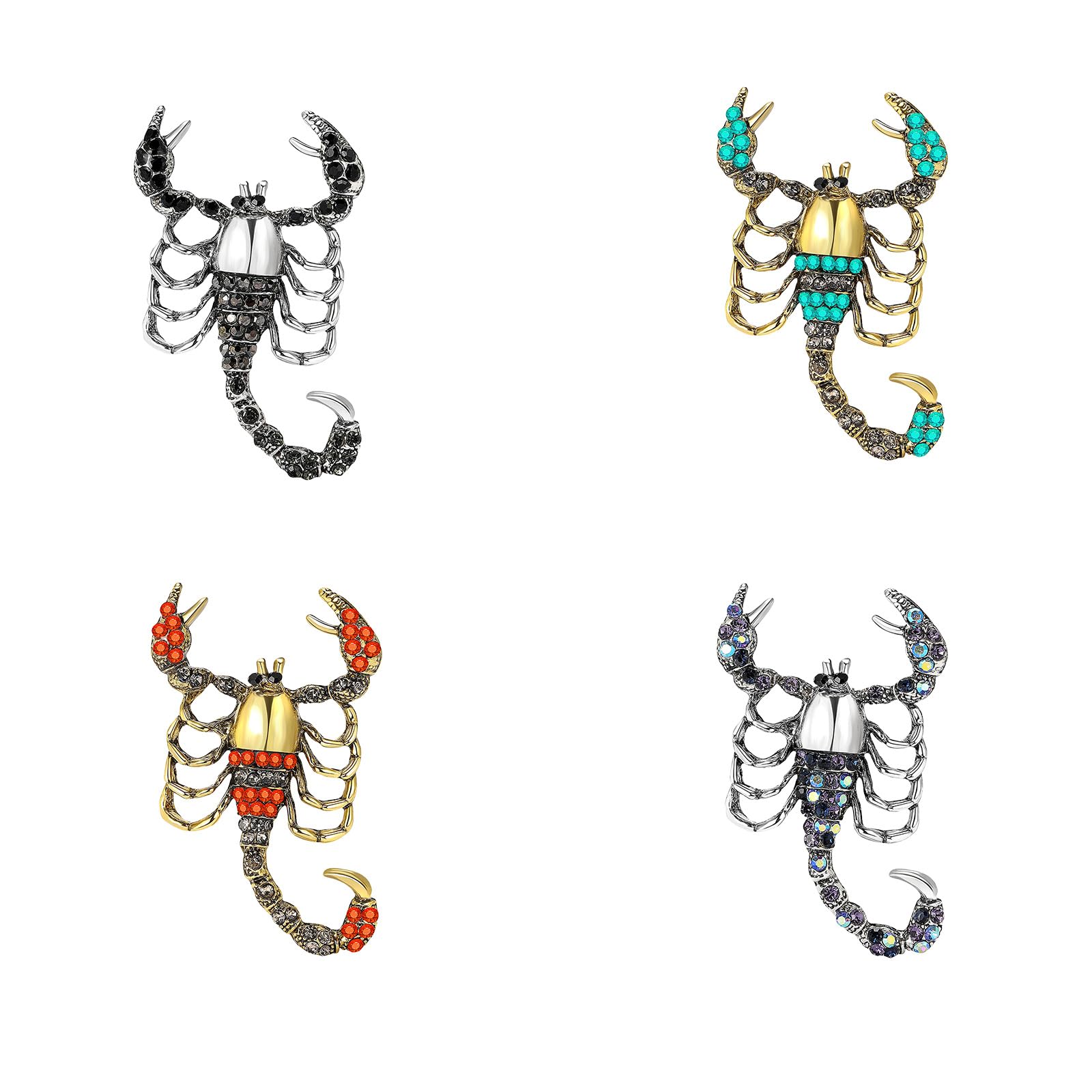 Broches de escorpión con Diamantes de imitación, 4 Unidades, para Solapa de Hombre, Hermosa decoración de escorpión.