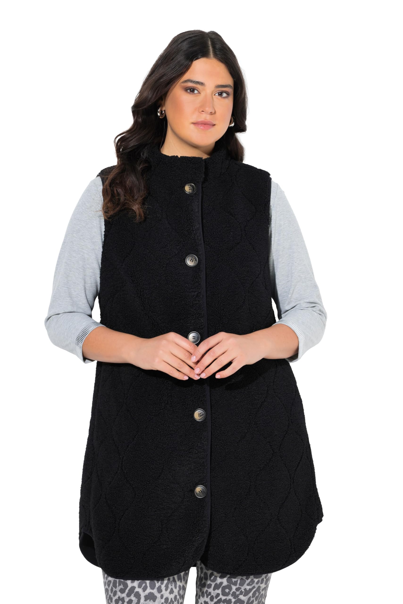 Ulla Popken Damen große Größen Übergrößen Plus Size Teddyweste, Stehkragen, A-Linie, ärmellos 842367