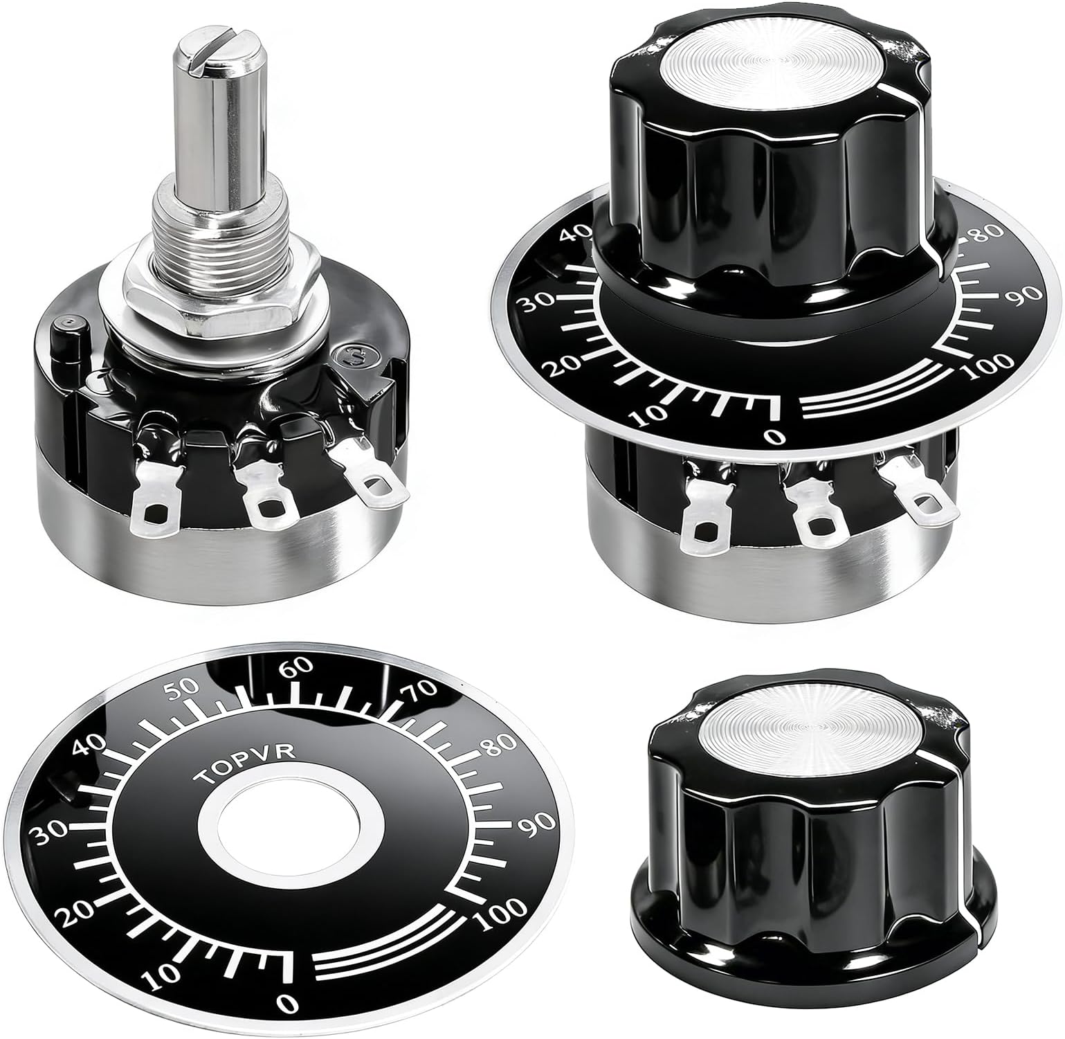 Taiss/2pcs RV24yn20s Single Turn Carbon Film Rotary Taper Potentiometer + 2pcs A03 Knob + 2pcs Dial B103 10K ohm