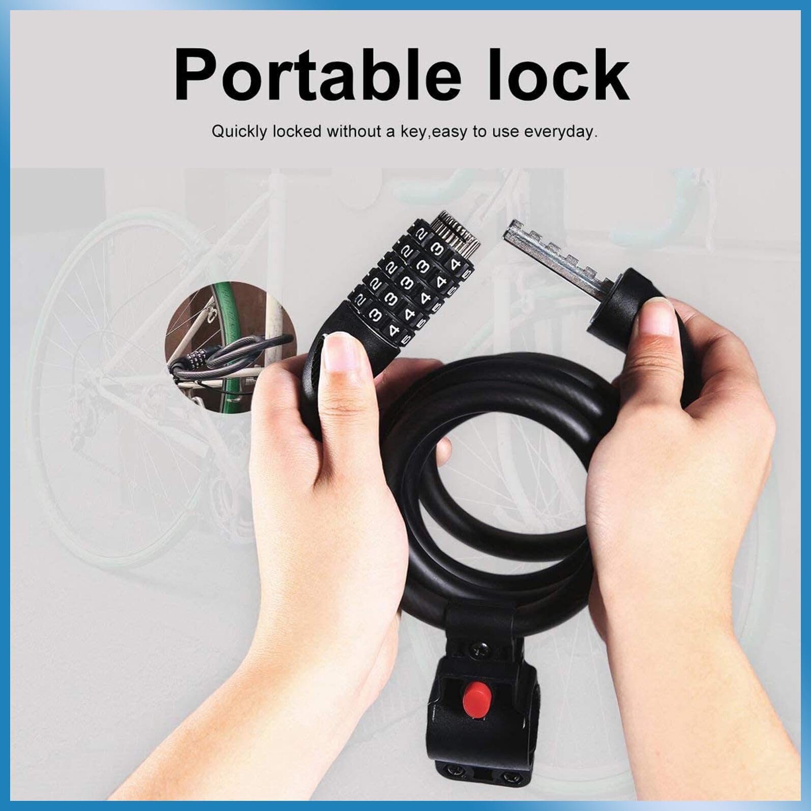Lucchetto Bici con Combinazione Antifurto Flessibile in Rivestito Chiave Resistente Taglio Accessorio Sicurezza per Bicicletta Bike