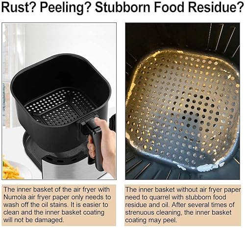 Vista 7 de Air Fryer Liners Disposable Parchment Paper, Numola 100 Pcs Airfryer Sheets, 9 Inch White Non-stick Steamer Liner for Oven, Microwave, Bamboos Blanco