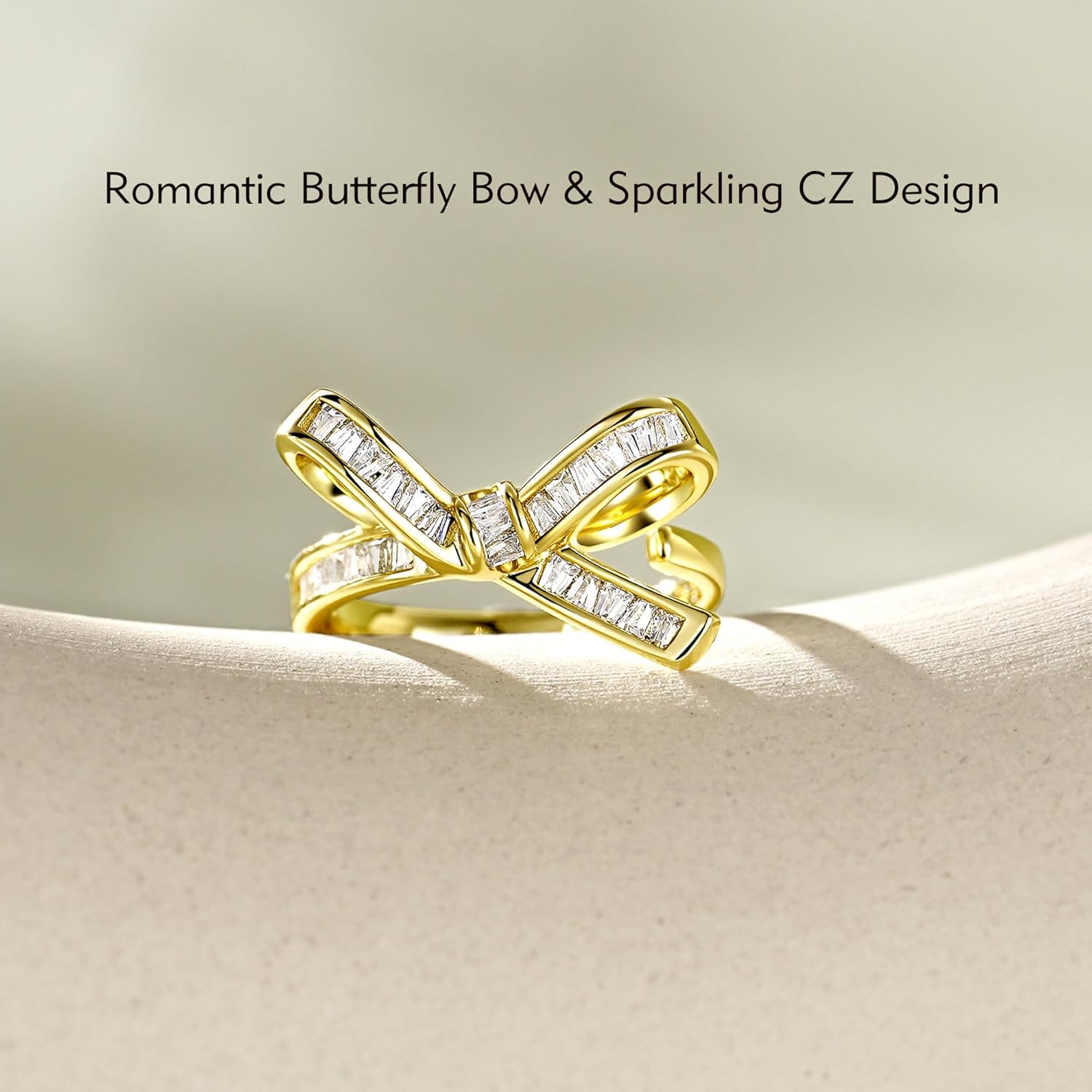 LUCA SMITH Adjustable 14K Gold Rings for Women, Butterfly Bow Cubic Zirconia Open Ring, Non Tarnish Waterproof Stackable Everyday Fashion Jewelry - Image 2