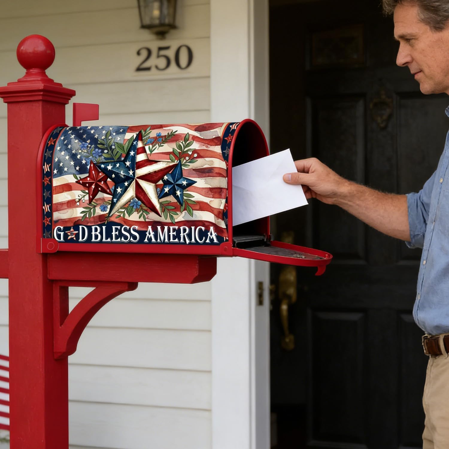 Flag Mailbox Covers, God Bless America Mailbox Covers Magnetic Standard Size 18 X 21, Memorial Day Post Letter Box Cover Wraps Decorations for Outside Garden Yard