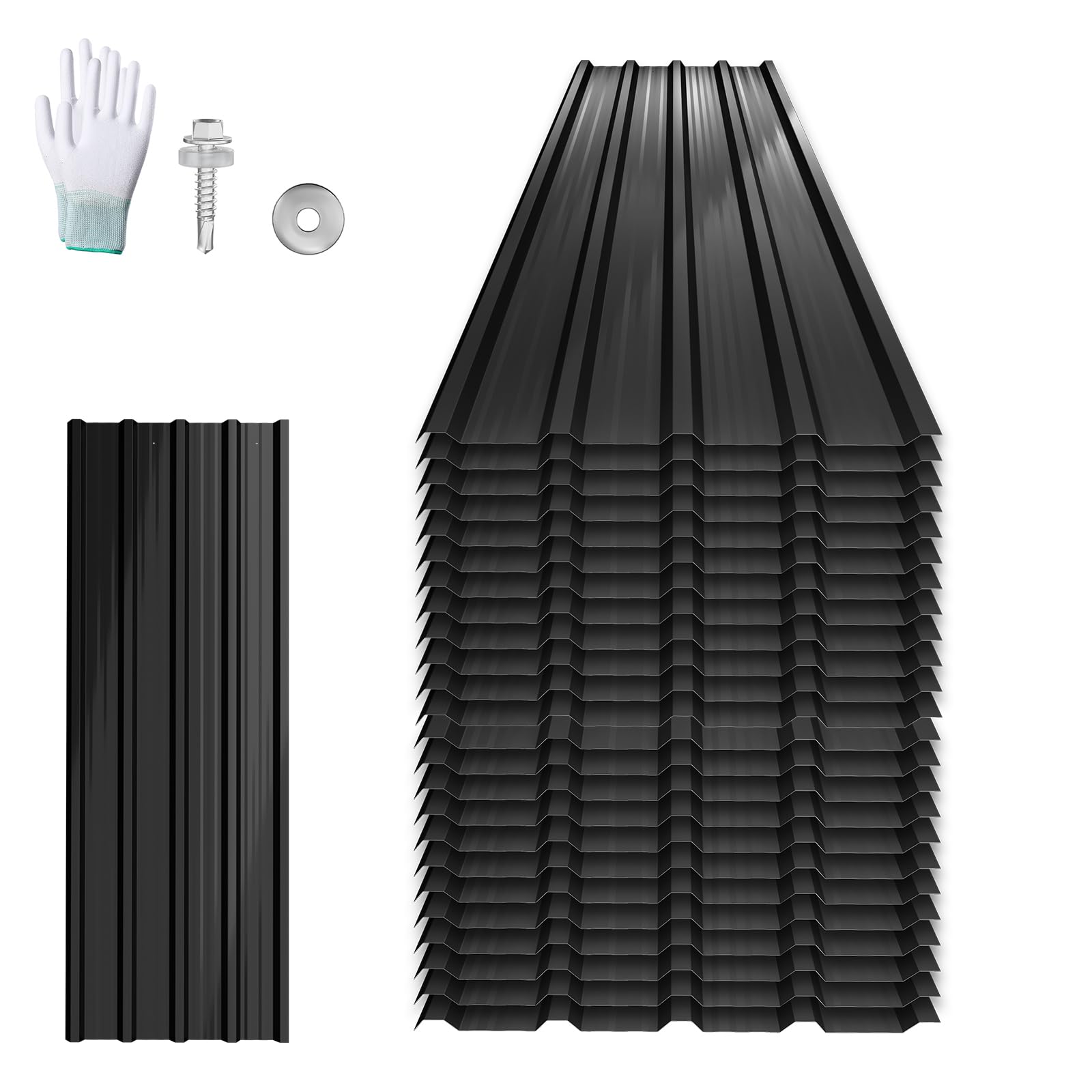 UISEBRT 12 Stück Wellplatten Dachplatten Verzinkter Stahl 129,5x45 cm, Trapezblech Profilblech 7 m² Verzinkt, Wetterfeste Dachbleche für Garage Gartenhaus, Schwarz mit Struktur