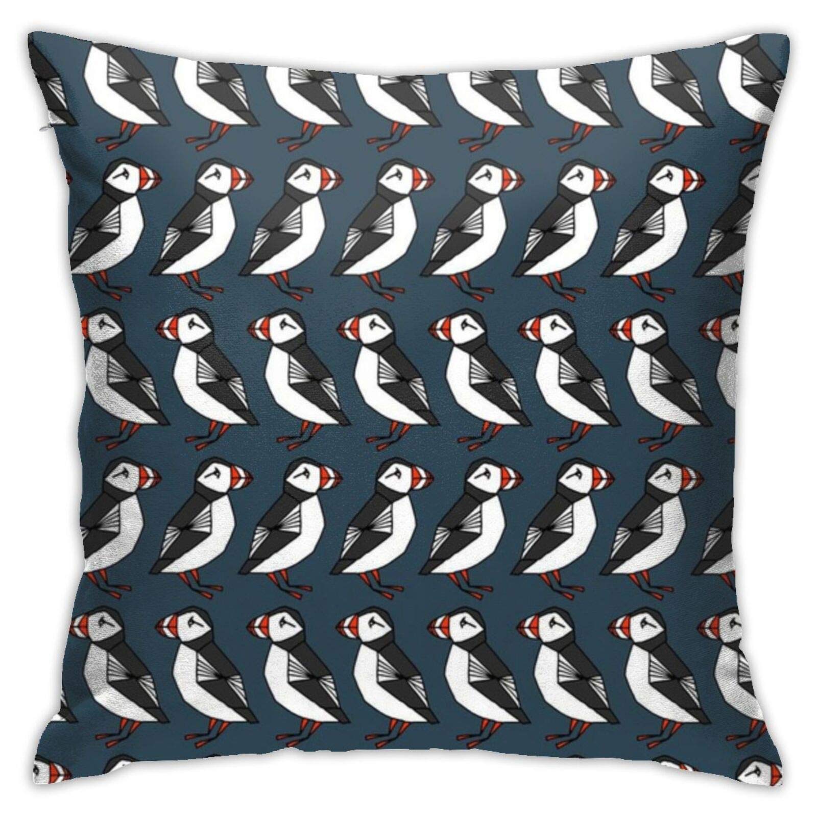 Pillow Cover,Puffins Dark Navy Blue Puffins Decorative Throw Pillowcase Soft Cushion Covers 45x45 cm for Bedroom Sofa