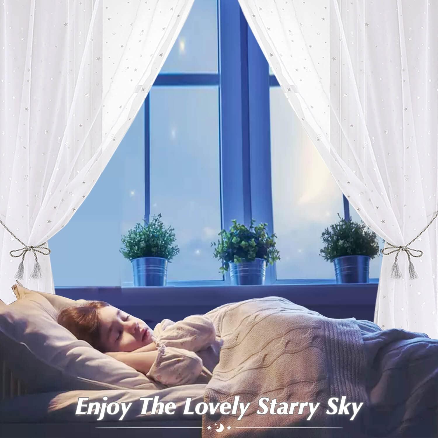 WUBODTI White Sheer Star Curtains 84 Inches Long 2 Panel Sets, Kids Room Semi Sheer Voile Tulle Curtains Rod Pocket Glitter Starry Gauze Space Window Drapes for Living Room Girls Bedroom Nursery