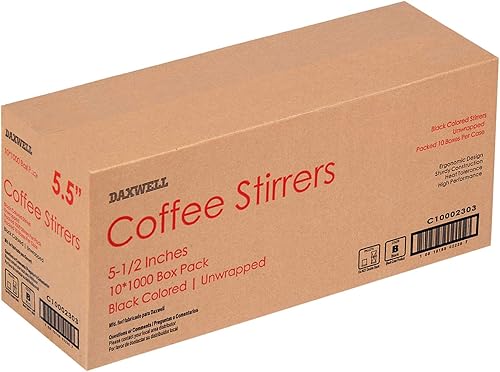 Miniatura 4 de Daxwell Agitadores de café, negro, 5.5" x 0.118 in, C10002303 (10,000 10 cajas de 1,000)