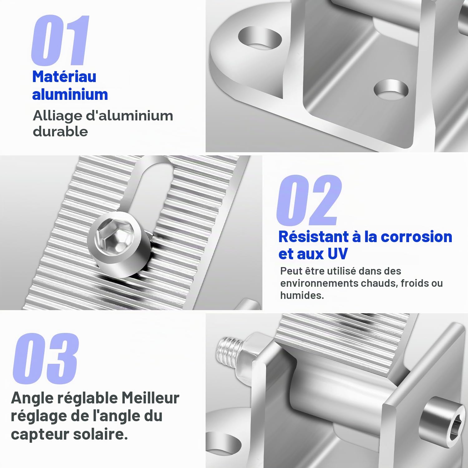 Support de panneau solaire, support de panneau solaire, centrale de balcon, toit plat, angle réglable de 0 à 60°, support pour panneau solaire, PV, photovoltaïque, fixation murale (1 paire)