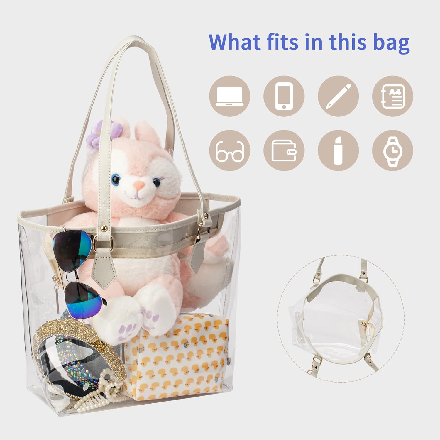 Large Clear Bag Transparent Shoulder Handbag with Plush Pendant - Image 4