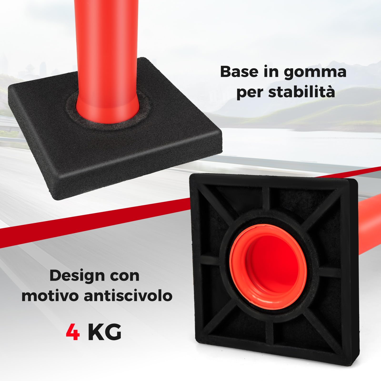 COSTWAY Set di 3 Segnaletici Stradali, Barriera di Sicurezza per Traffico con Base in Gomma, Strisce Riflettenti, Maniglia, 30 x 30 x 114,5 cm