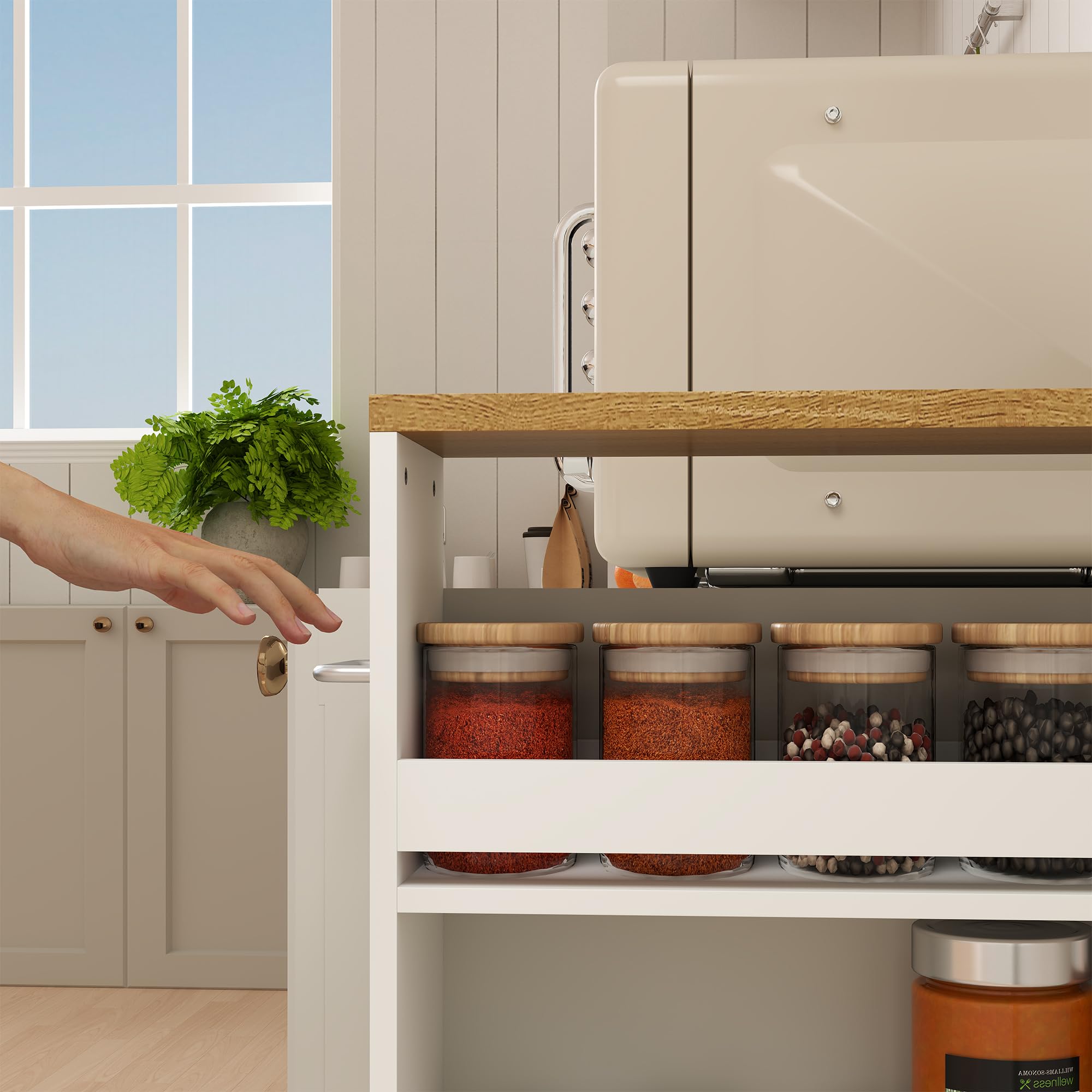 Carrello Cucina con Ruote 40 x 14 x 80 cm Carrello Stretto Salvaspazio a 4 Ripiani Scaffale Portaoggetti per Cucina Bagno e Lavanderia Bianco Effetto Legno
