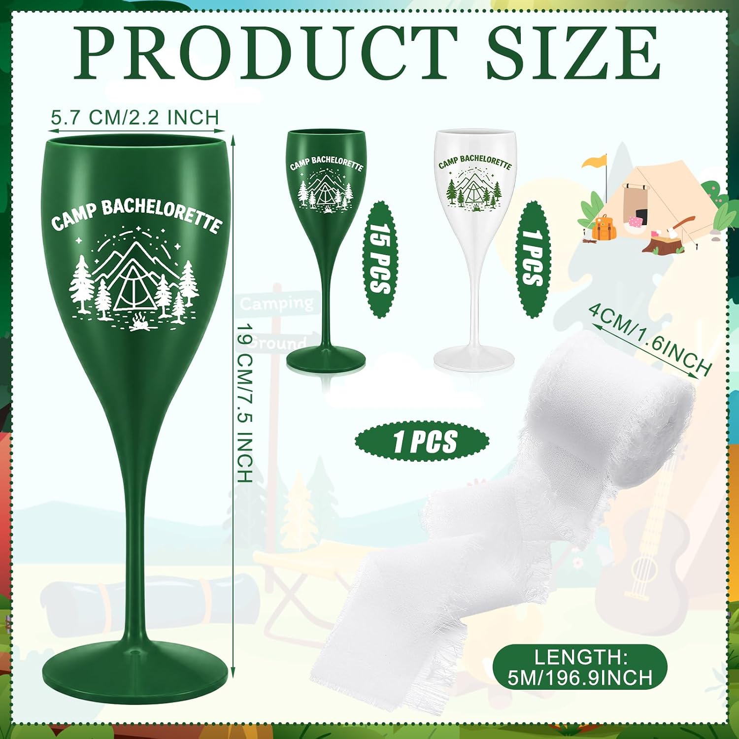 Honeydak 16 Pcs Camp Bachelorette Party Cups Decorations Camp Bach Plastic Cups Reusable Green Bachelorette Champagne Flutes for Bridal Shower Bridesmaid Party Favors