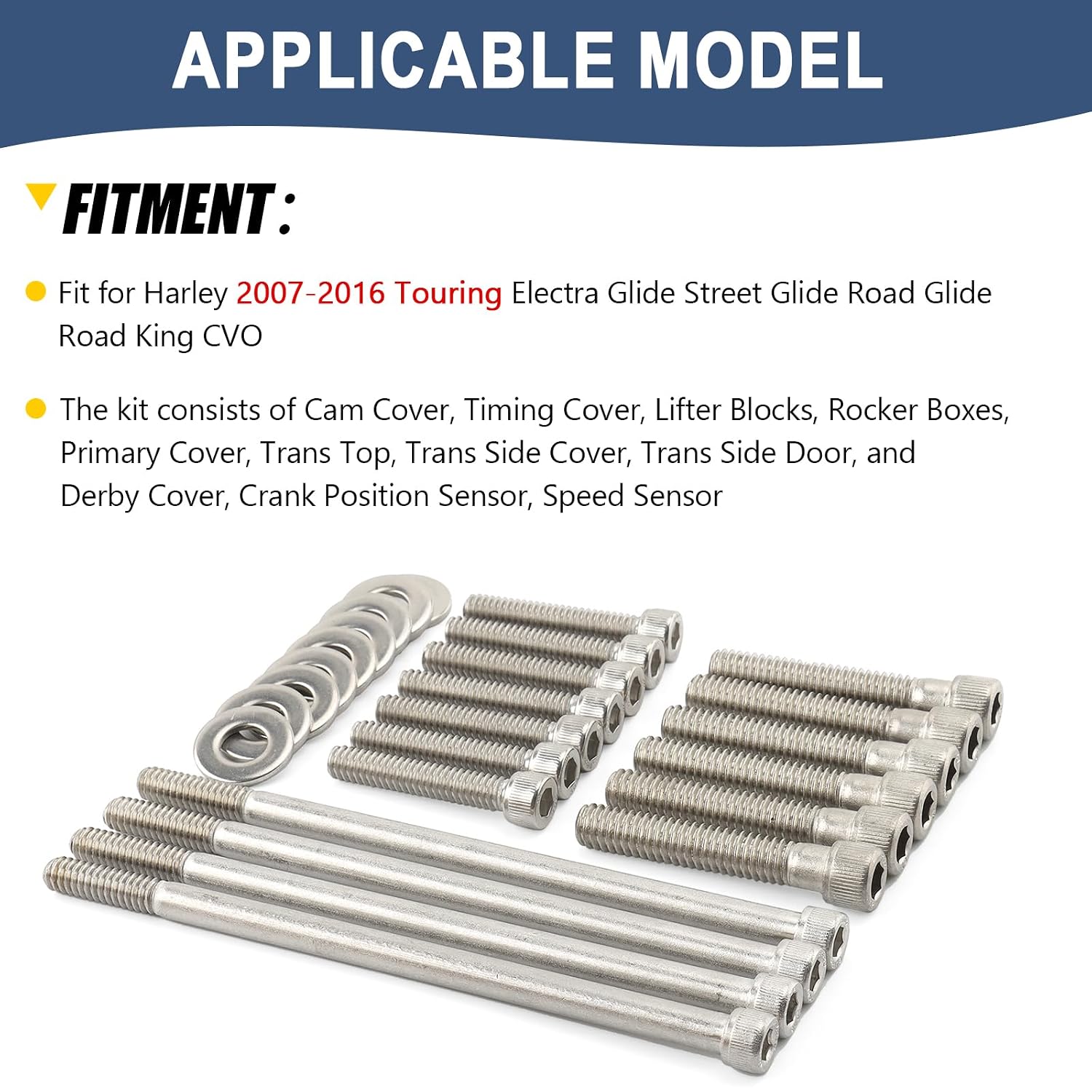 Stainless Steel Engine Hex Bolt Kit Fit for Harley Touring 2007-2016 Electra Glide Street Glide Road Glide Road King CVO