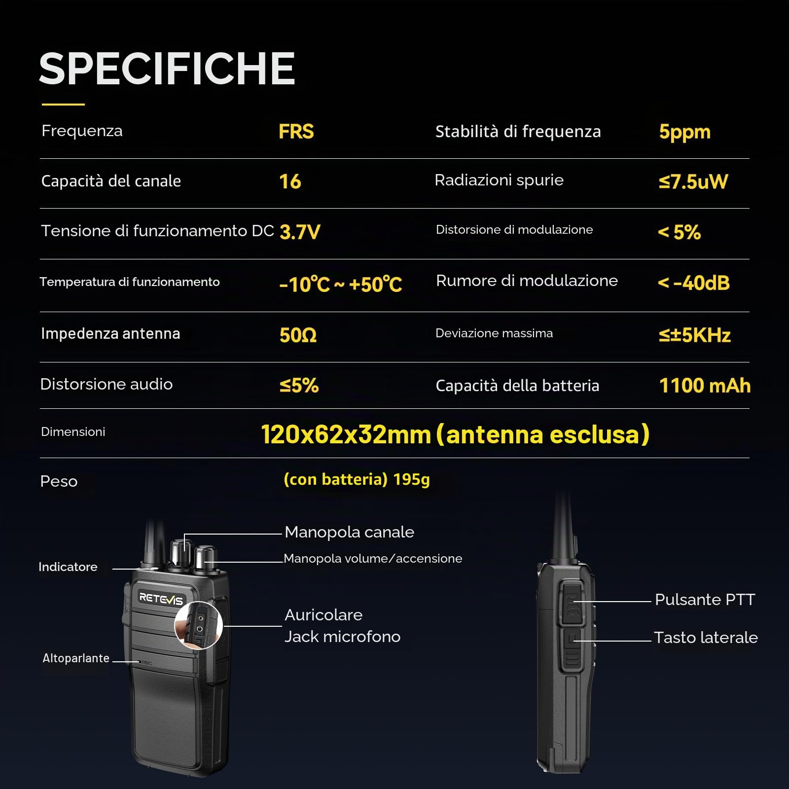 Retevis RT21 Walkie Talkie Lungo Raggio, Professionale Ricetrasmittenti con Base Ricarica a 6 Slot, Suono Chiaro, Robusto Licenza-Libero PMR446 Radio per Edilizia, Sicurezza, Negozi (Nero, 6 Pezzi)