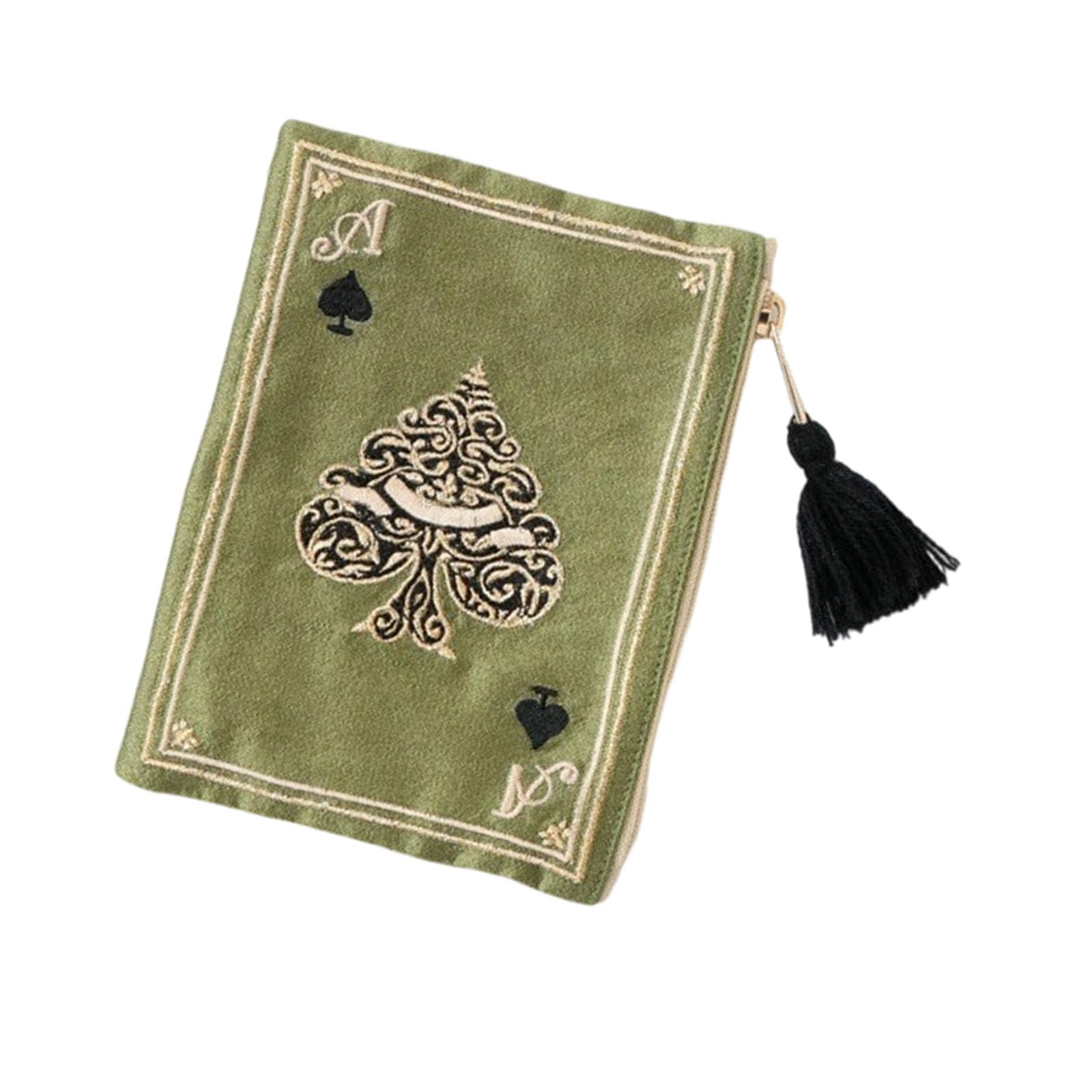 Tsophreniq Practical Polyester Organiser Bag with Playing Cards Embroidery Embroidered Zippered Holder for Women Embroidered Card Bag