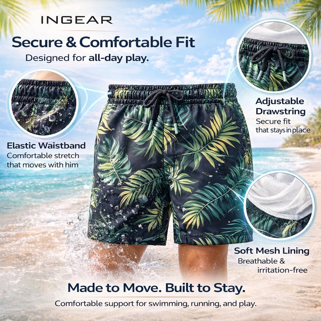 INGEAR Little Boys Quick Dry Beach Board Shorts Kids Swim Trunk Swimsuit Beach Shorts Swim Trunk for Boys